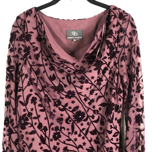 Sandra Darren Top Women 10 Purple Velvet Burnout Assymentric Fairy Boho Feminine - Picture 2 of 16